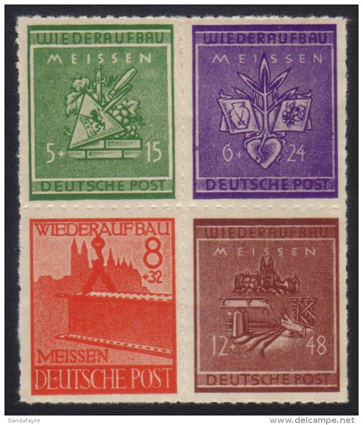 MEISSEN 1946 Rouletted Complete Set From Mini-sheet, Michel 35/38 C, Very Fine Never Hinged Mint SE_TENANT BLOCK... - Sonstige & Ohne Zuordnung