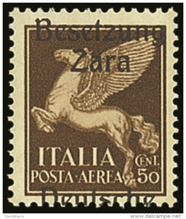 ZARA (ZADAR) 1943 50c Sepia "BESETZUNG / ZARA / DEUTSCHE" Vertically Shifted Overprint Variety, Michel 24 F I,... - Autres & Non Classés