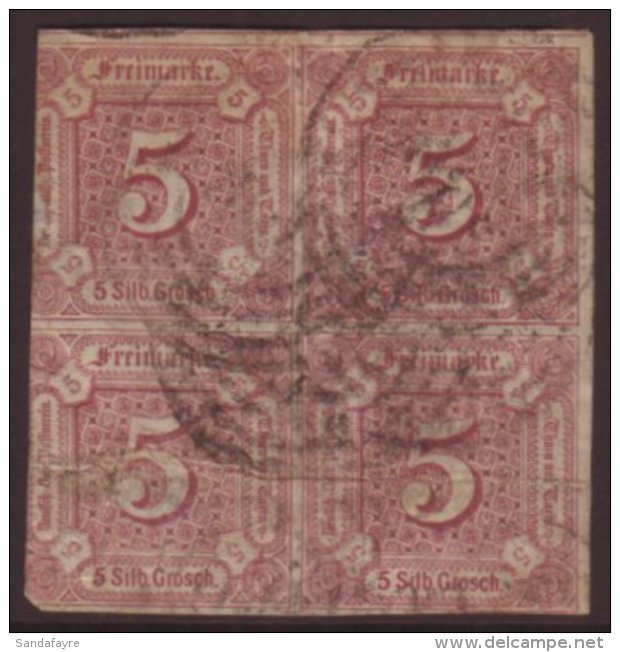 THURN &amp; TAXIS NORTHERN DISTRICT. 1859-61 5Gr Mauve, Mi 18, SG 18, BLOCK Of 4, Used. Cat 3000 Euro. Seldom Seen... - Sonstige & Ohne Zuordnung