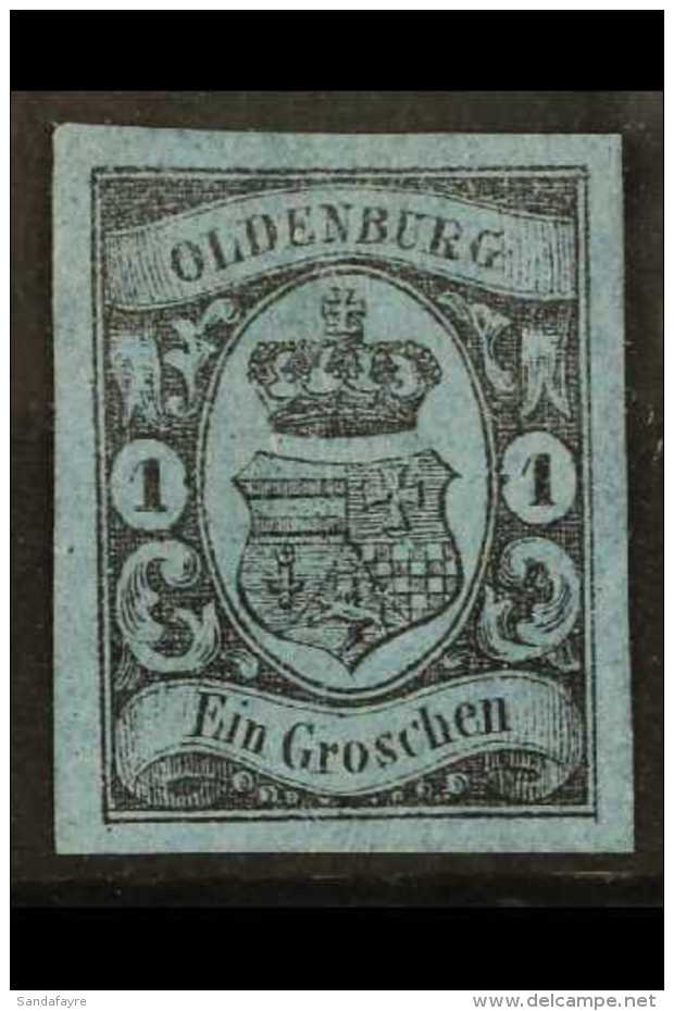 OLDENBURG 1859 1Gr Black On Blue, Mi 6a, Superb Mint No Gum With Huge Margins. For More Images, Please Visit... - Andere & Zonder Classificatie