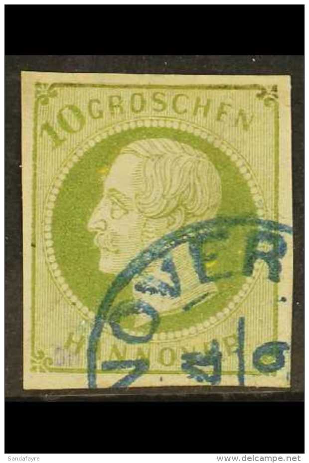 HANOVER 1859-61 10g Olive Green, Mi 18, SG 31, Fine Cds Used With A Skillfully Repaired Top Margin. Cat 1100 Euro.... - Andere & Zonder Classificatie
