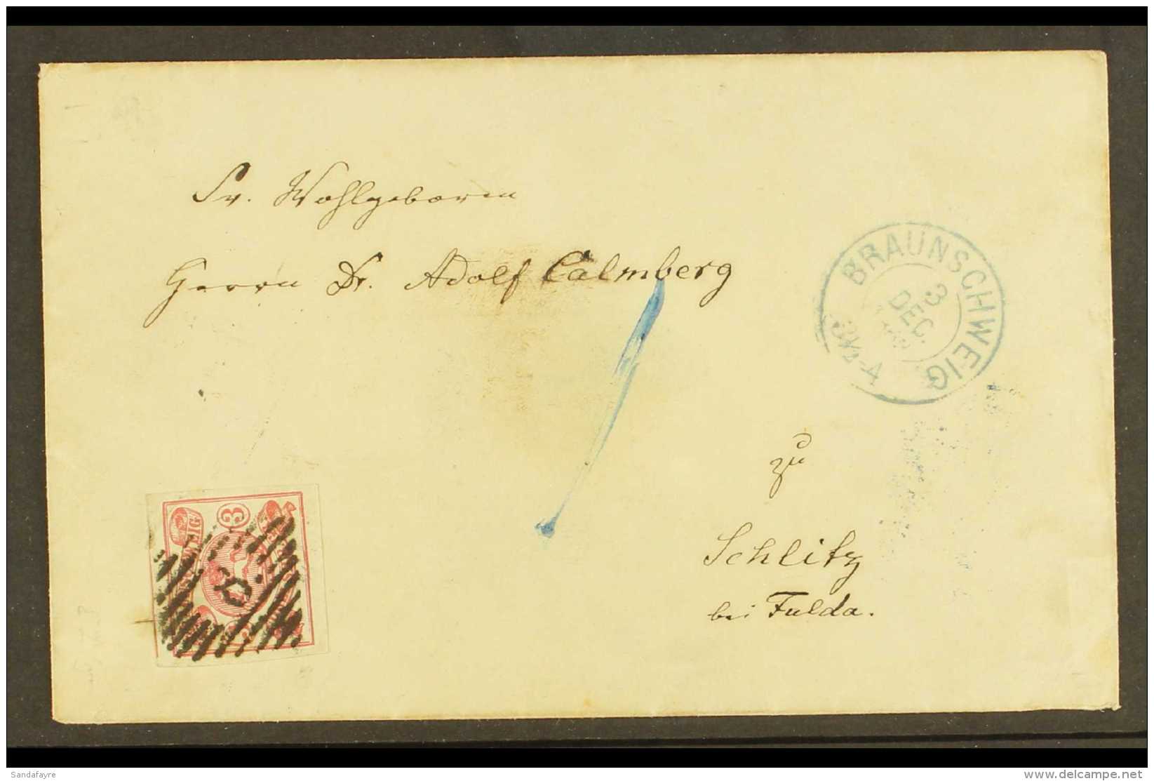 BRUNSWICK 1863 (3 Dec) Cover Bearing 1861-63 3sgr Rose (Michel 12 Aa, SG 18), With Various Transit Marks On... - Sonstige & Ohne Zuordnung