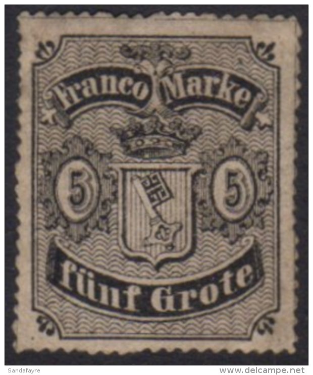 BREMEN 1862 5gr Black On Grey-brown, Percé én Scie 16, Mi 7A, Very Fine Mint With Large Part... - Andere & Zonder Classificatie