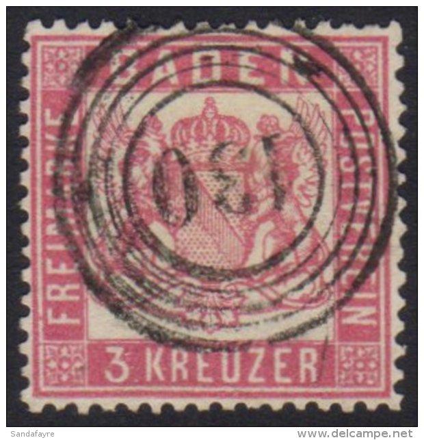 BADEN 1862 3k Rose Perf 13&frac12;, SG 26, Michel 16, Fine Used With Neat Numeral Postmark, Good Centering, Fresh... - Andere & Zonder Classificatie