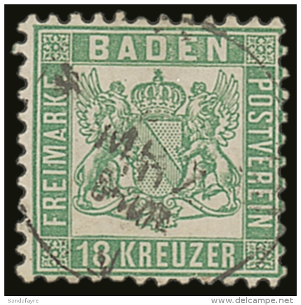 BADEN 1862 18kr Bright Green, Perf 10, Mi 21a, Very Fine Used With Neat Cds Cancel. For More Images, Please Visit... - Autres & Non Classés