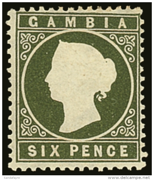1886-93 6d Olive-green With Sloping Label Variety, SG 32da, Very Fine Mint. For More Images, Please Visit... - Gambie (...-1964)
