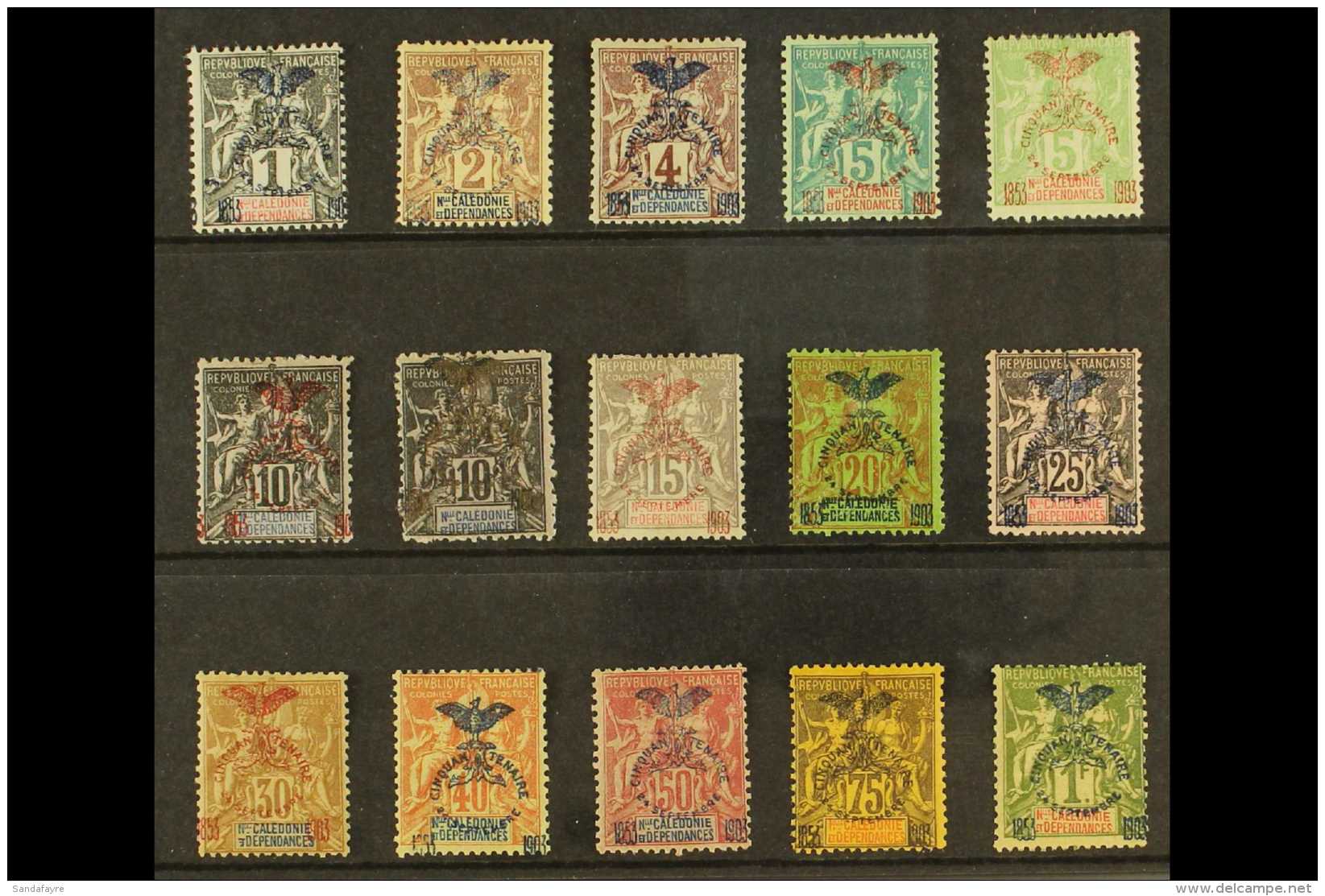 NEW CALEDONIA 1903 50th Anniversary Complete Overprint Set, Yvert 67/80, Fine Mint. (15 Stamps) For More Images,... - Otros & Sin Clasificación