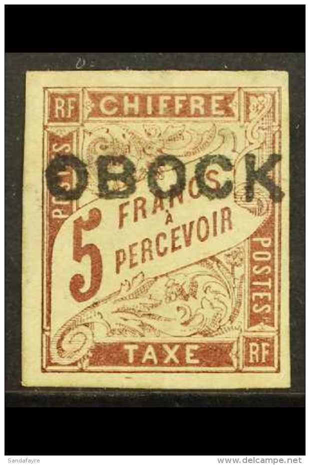 OBOCK 1892 5F Maroon Postage Due, Yv 18, Fine Mint For More Images, Please Visit... - Andere & Zonder Classificatie