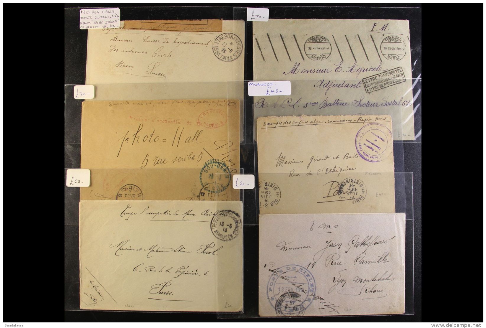 MOROCCO 1911 - 1916 FRENCH FORCES Interesting Group Of Six Stampless Covers Sent To France, Variously Cacheted And... - Sonstige & Ohne Zuordnung