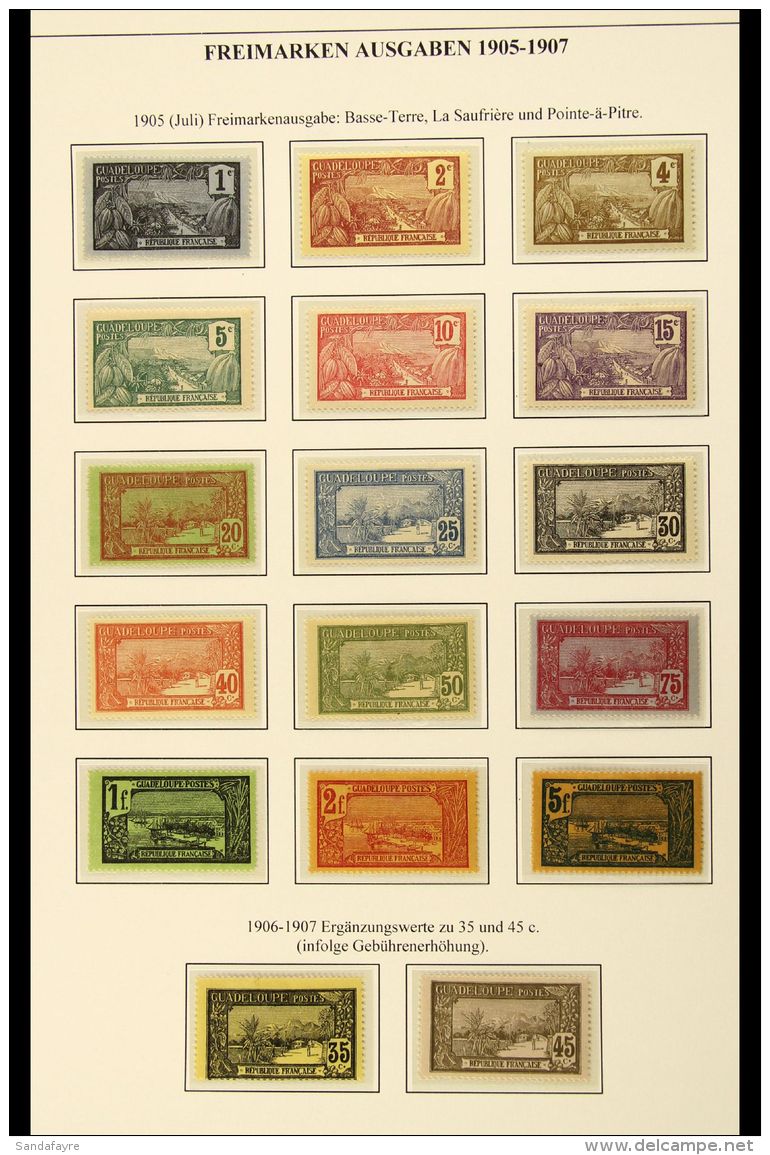 GUADELOUPE 1905-1947 COMPLETE FINE MINT COLLECTION On Hingeless Leaves, Inc 1905-07 Pictorial Set, 1924-27... - Sonstige & Ohne Zuordnung