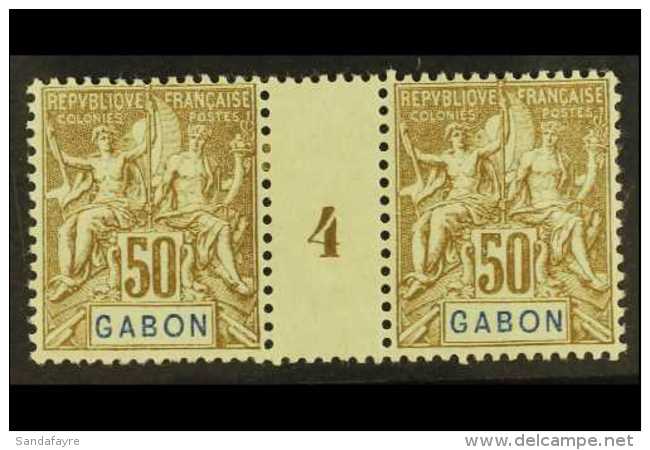 GABON 1904 50c Bistre On Azure (Yvert 28, Maury 26), MILLESIMES PAIR, Very Fine Mint. For More Images, Please... - Sonstige & Ohne Zuordnung