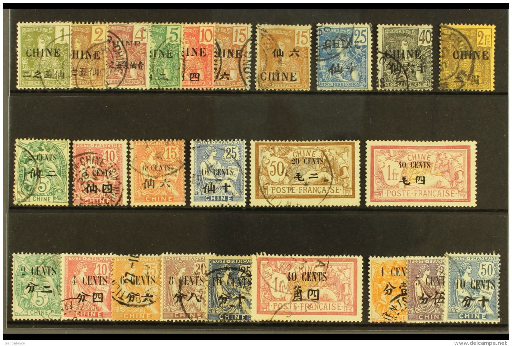 FRENCH OFFICES IN CHINA 1904-22 USED SELECTION On A Stock Card. Includes 1904-05 "Grasset" Range To 2f Including... - Sonstige & Ohne Zuordnung