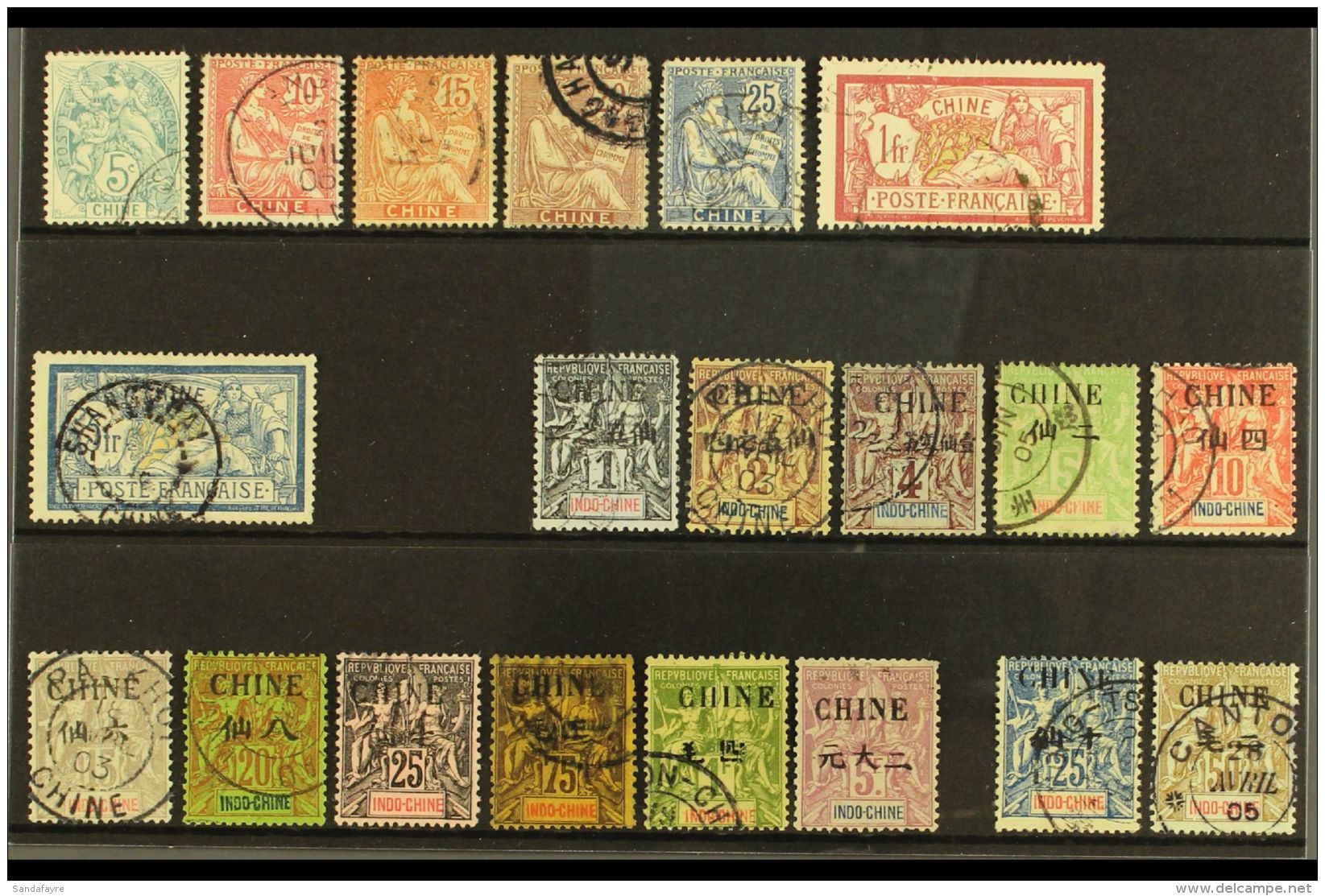 FRENCH OFFICES IN CHINA 1902-04 USED SELECTION On A Stock Card. Includes 1902-06 Range To 5f, 1902 Opt'd Range... - Andere & Zonder Classificatie