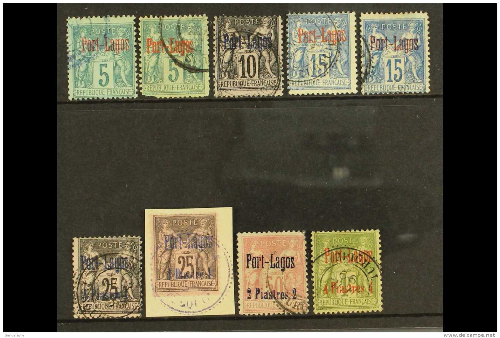 FRENCH LEVANT - PORT LAGOS 1893 USED Definitive Set On A Stock Card, Yv 1/6, Includes 5c (carmine &amp; Vermilion... - Sonstige & Ohne Zuordnung