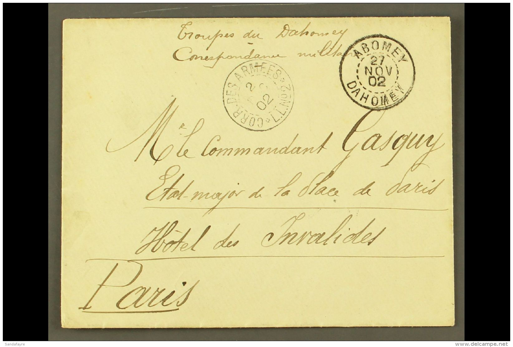 DAHOMEY 1902 (Nov) Stampless Cover To Paris, Endorsed 'Groupes Du Dahomey Correspondance Militaire', Bearing... - Sonstige & Ohne Zuordnung