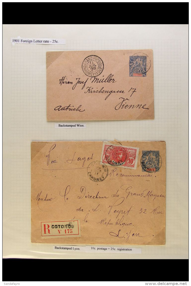 DAHOMEY 1900-1949 POSTAL HISTORY COLLECTION Of Covers &amp; Postcards On Leaves, Inc Used Postal Stationery Items,... - Andere & Zonder Classificatie