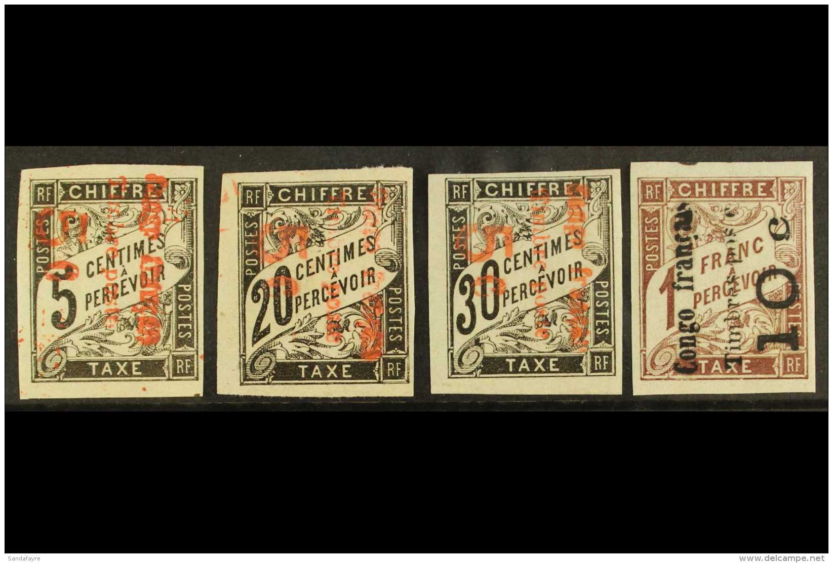 CONGO 1892 Surcharges On Postage Dues Complete Set, Yvert 8/11, Fine Mint, The Three 5c Surcharges Reading... - Andere & Zonder Classificatie