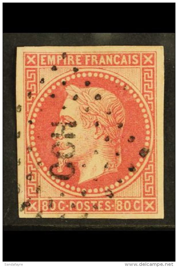 COCHIN CHINA 1871 - 2 80c Rose, Napoleon III, Yv 10 With Fine Strike Of Dotted Lozenge "CCH". Lovely Stamp. For... - Andere & Zonder Classificatie