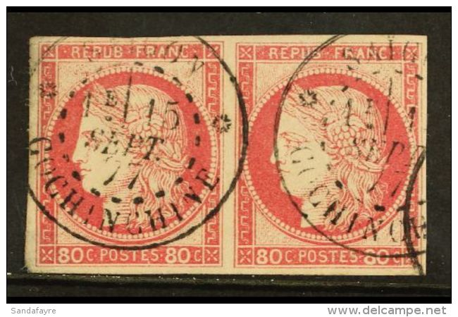 COCHIN CHINA 1877 80c Rose Ceres, Yv 21, Very Fine Used Pair With Clear  "Saigon 15 Sept 77 Cochin Chine" Cds.... - Sonstige & Ohne Zuordnung