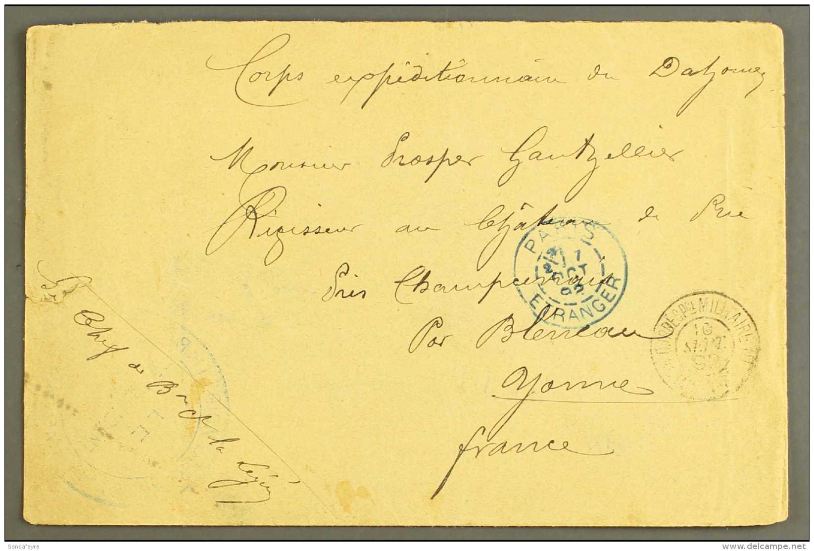 BENIN 1892 Cover To Bleneau, France With M/s "Corps Expeditionnaire Du Dahomey" With "Correspce Militaire Porto... - Andere & Zonder Classificatie