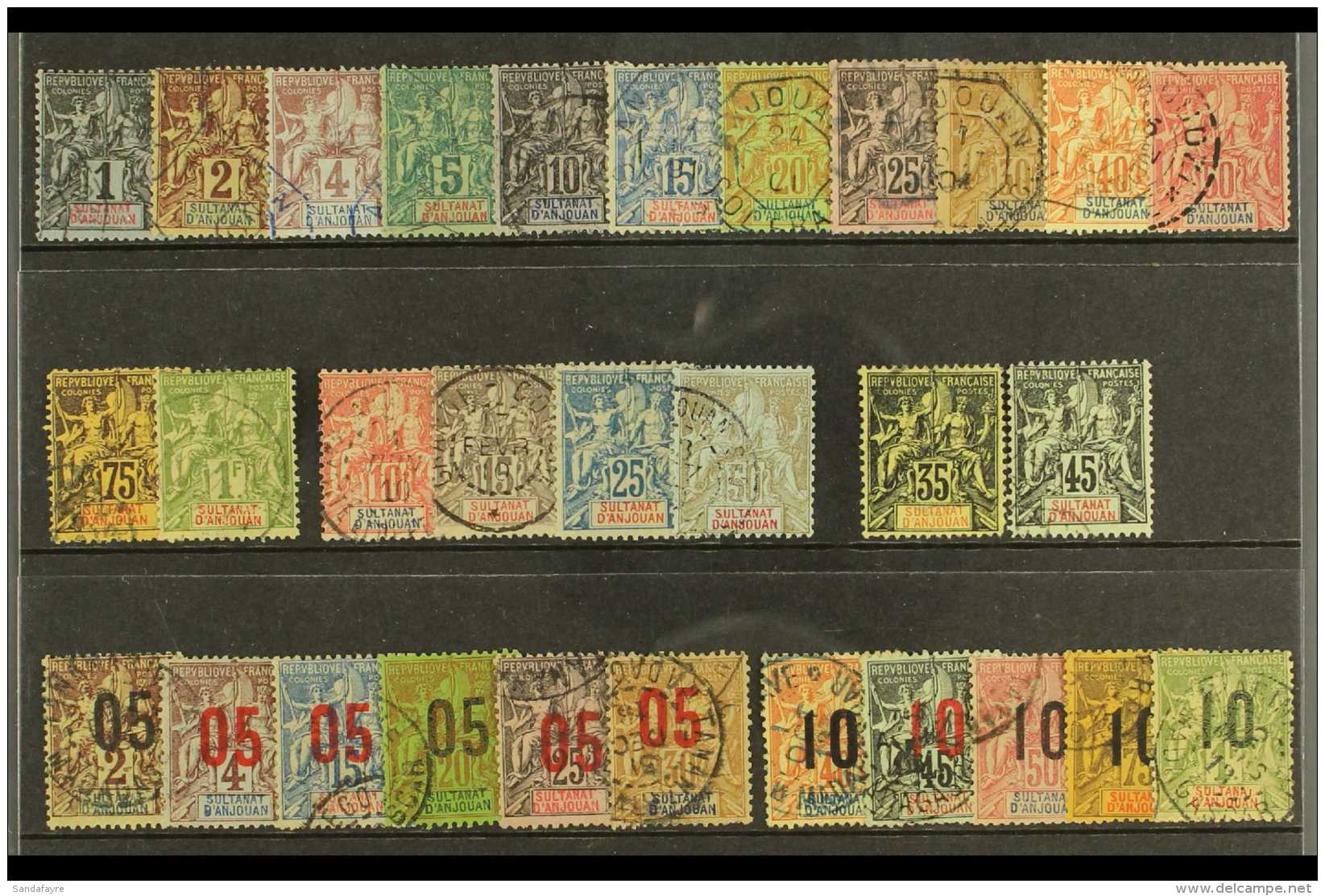 ANJOUAN 1892 - 1912 Fine Used Collection, Complete For The Period With 1892 Set To 1fr, 1900 New Colours, 1912... - Andere & Zonder Classificatie