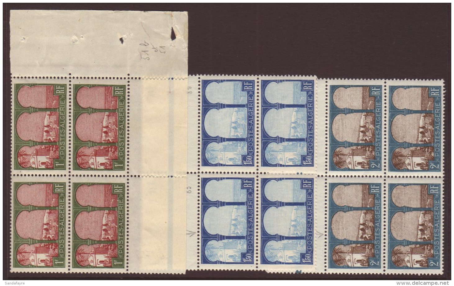 ALGERIA 1926-27 1f Maroon &amp; Green, 1.50f Ultramarine &amp; Blue And 2f Chocolate &amp; Blue-green With 'FIVE... - Andere & Zonder Classificatie