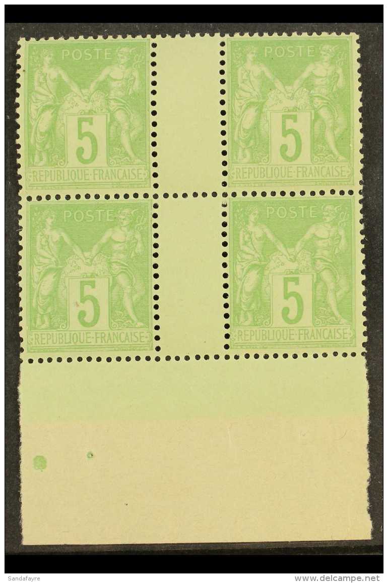 1898-1900 5c Yellow-green Sage Type III, Yvert 102, SG 282, Fine Never Hinged Mint Marginal GUTTER BLOCK Of 4,... - Andere & Zonder Classificatie