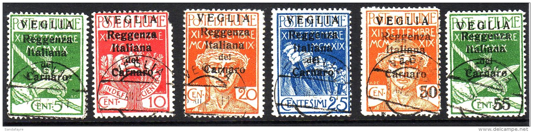 VEGLIA 1920 Small Overprint Set (Sass S. 54, SG 1B/6) Fine Used, The 10c With A Damaged Corner. (6 Stamps) For... - Fiume
