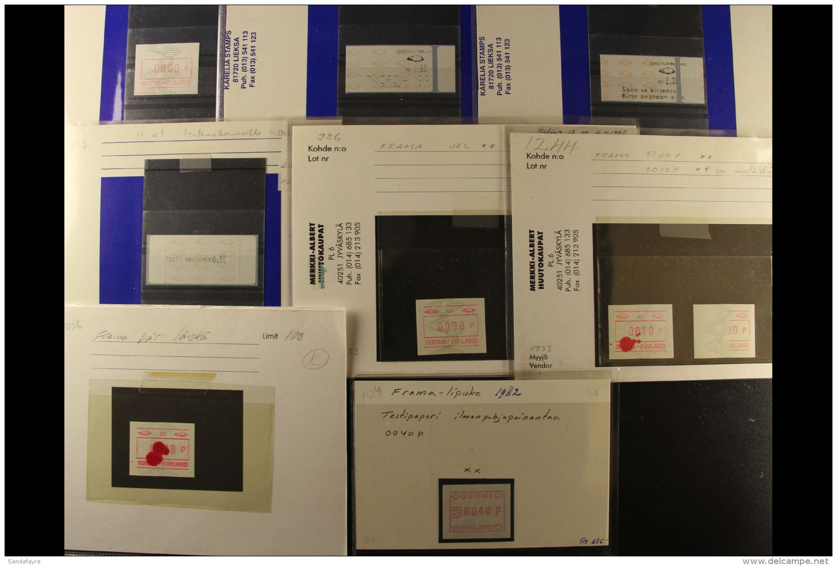 FRAMA LABELS PROOFS &amp; VARIETIES 1982-2002 Interesting Never Hinged Mint Group In Auction Folders, Inc 1982... - Andere & Zonder Classificatie