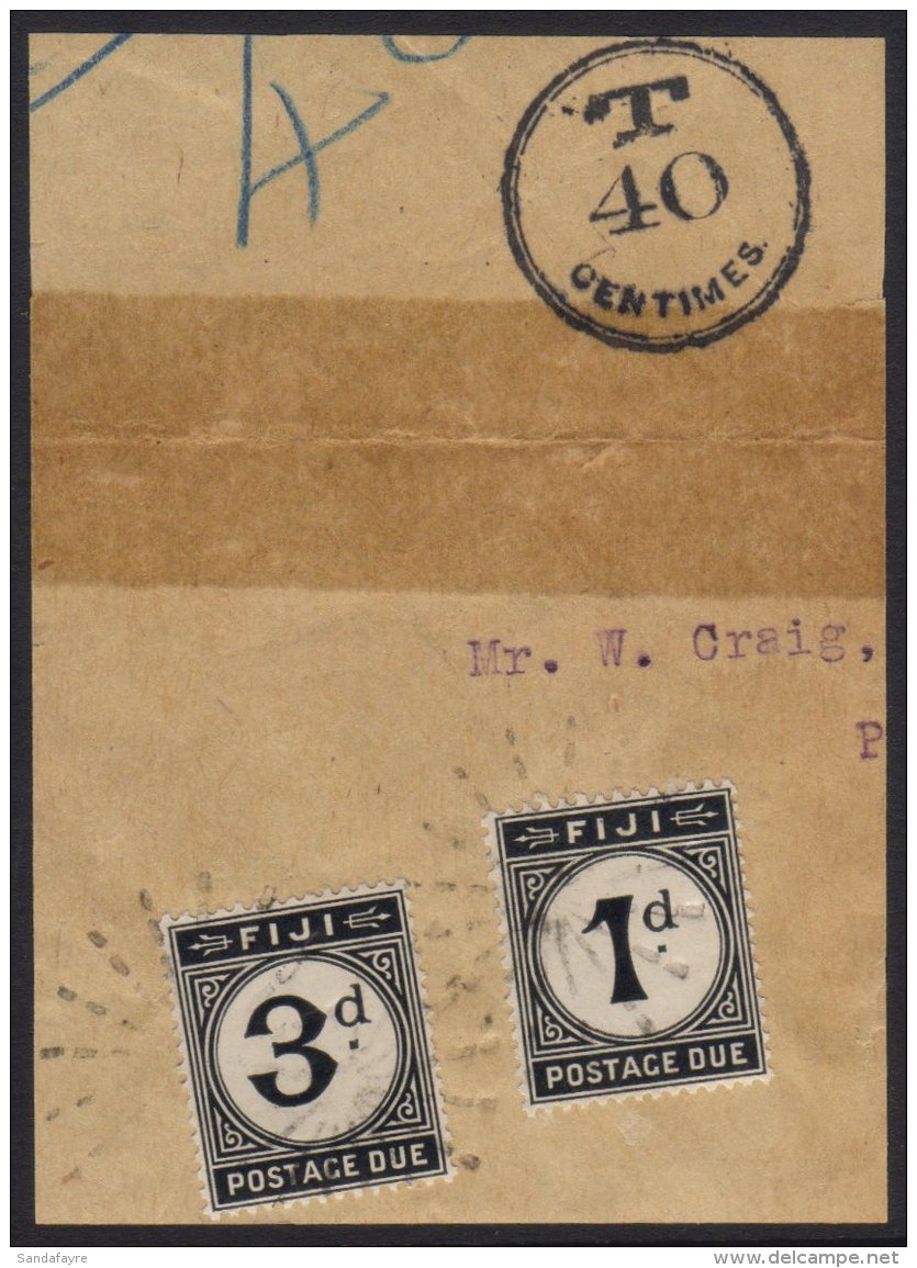 POSTAGE DUES 1918 1d &amp; 3d Black Used On Small Piece With Tax Mark, SG D6 &amp; D9, Light &amp; Clear Undated... - Fidschi-Inseln (...-1970)