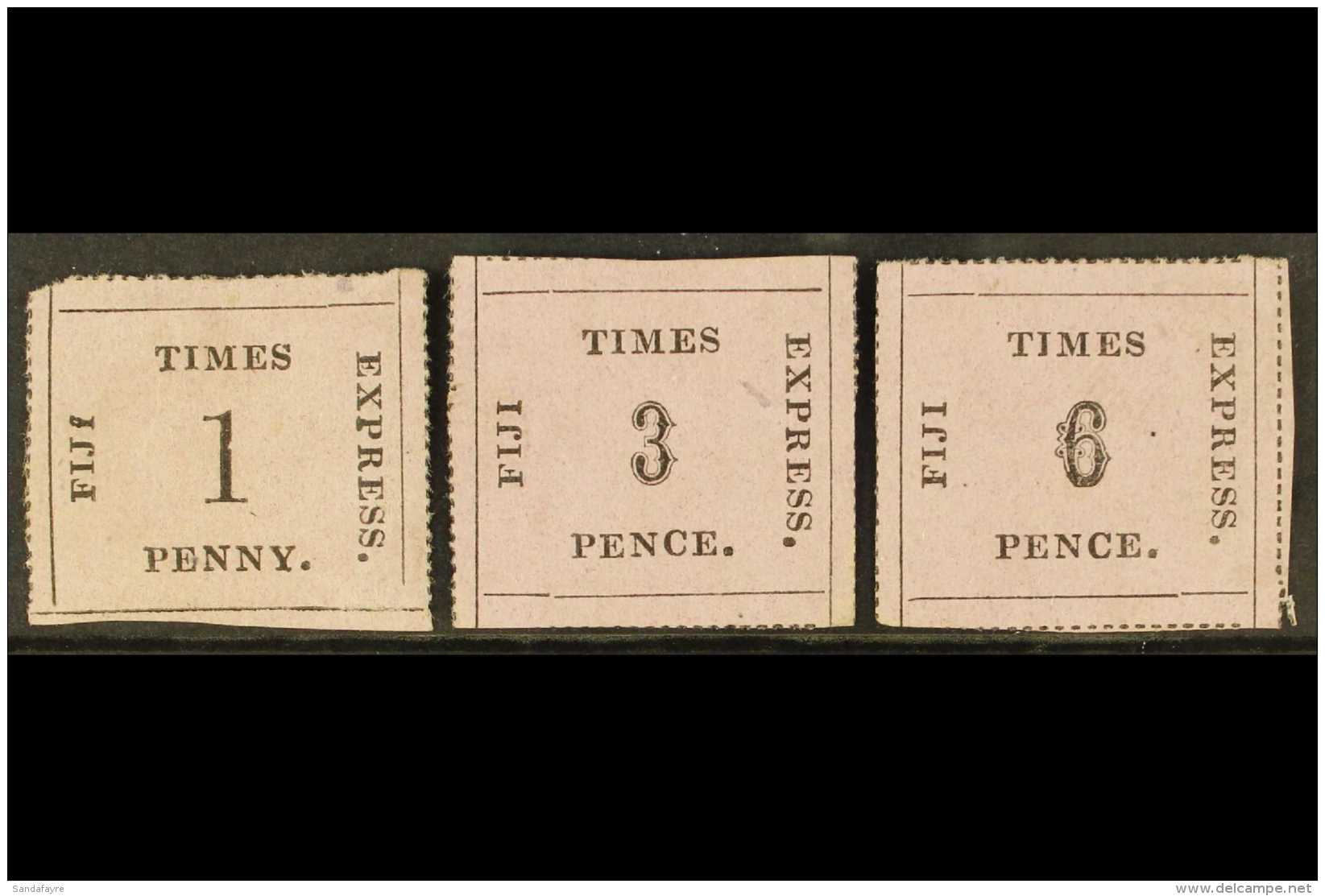 1888 TIMES EXPRESS IMITATIONS 1d, 3d, And 6d On Thick Rosy-mauve Wove Paper, Fresh Unused, Great Space Fillers. (3... - Fiji (...-1970)