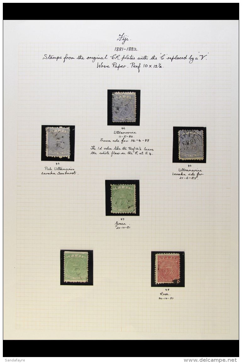 1881-82 Perf 10 X 12&frac12; Used Group On Album Pages, Includes 1d X3 With Both Shades, 2d X2, And 6d X3... - Fidschi-Inseln (...-1970)