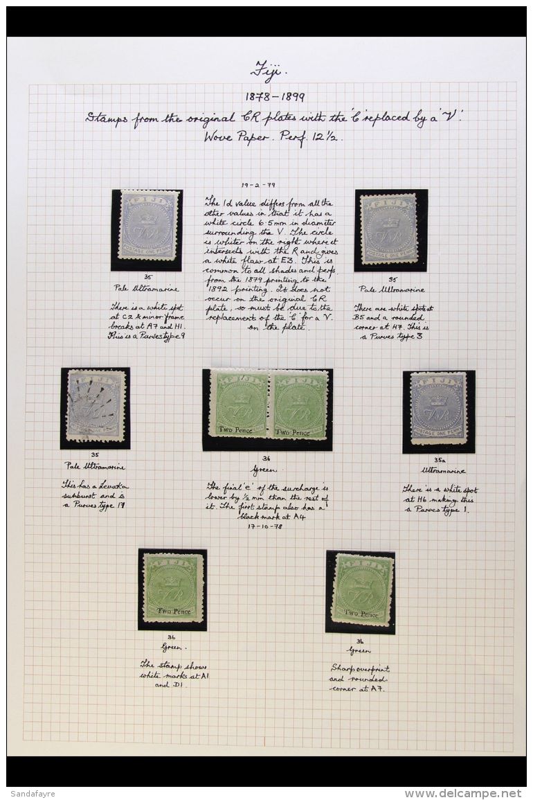 1878-80 Perf 12&frac12; Mint Or Used Assembly On Album Pages, Includes 1d Mint X3 And One Used, 2d On 3d X4 Mint... - Fidji (...-1970)