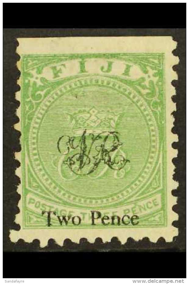 1876-77 2d On 3d Yellow-green, Perf 10, SG 32c, Unused, Straight Edge At Top. For More Images, Please Visit... - Fiji (...-1970)