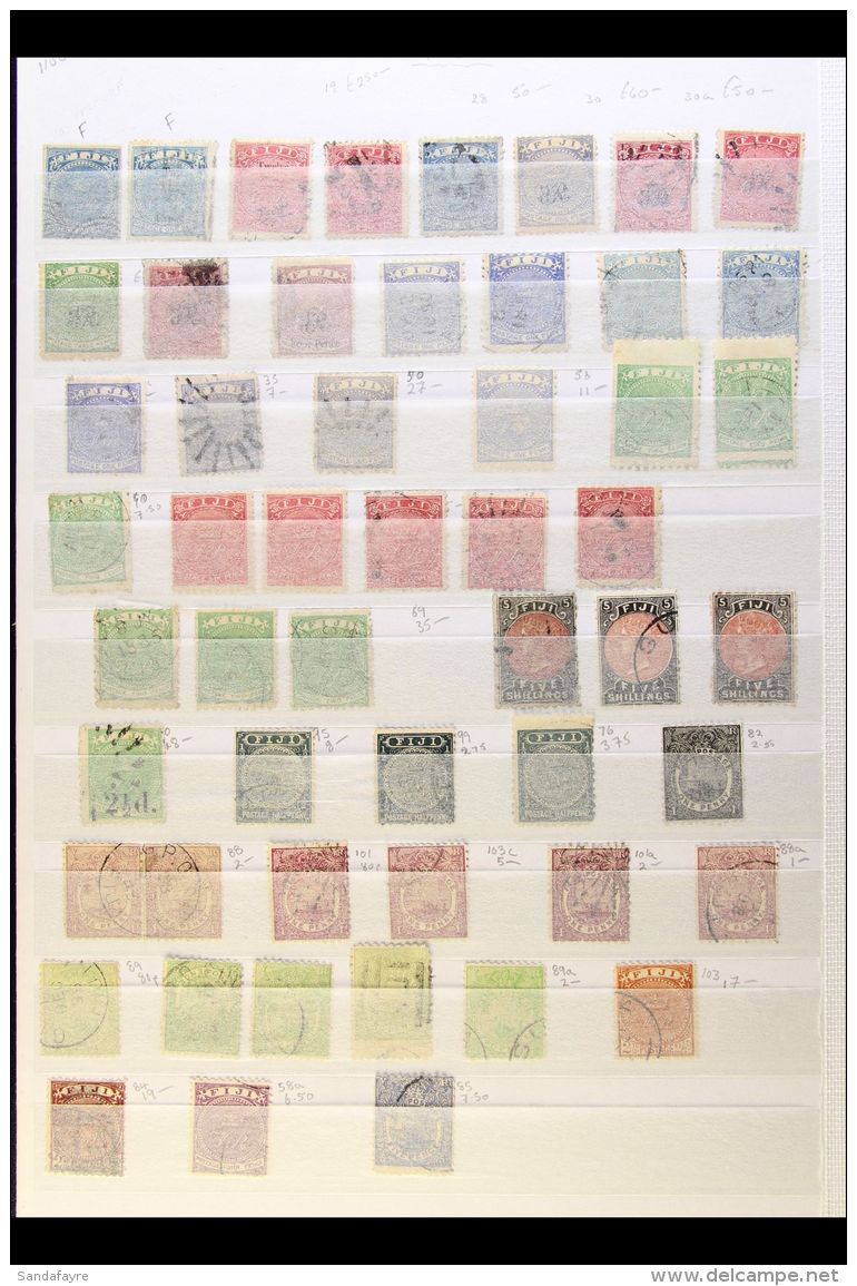 1871-1938 COLLECTION On Sock Pages, Inc 1872 12c On 6d (x2) Used, 1874 2c On 1d "V.R." Opt SG 19 Used (tiny... - Fiji (...-1970)