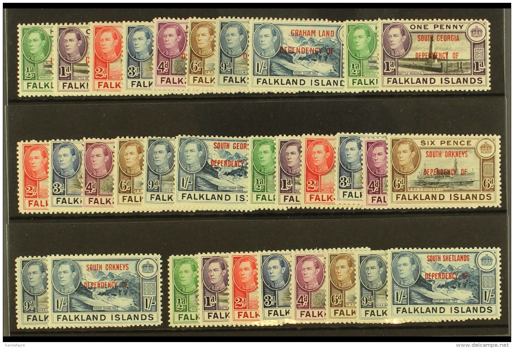 1944-45 Graham Land, South Georgia, South Orkney &amp; South Shetland Opts Sets, SG A1/8, SG B1/8, SG C1/8 &amp;... - Falklandinseln