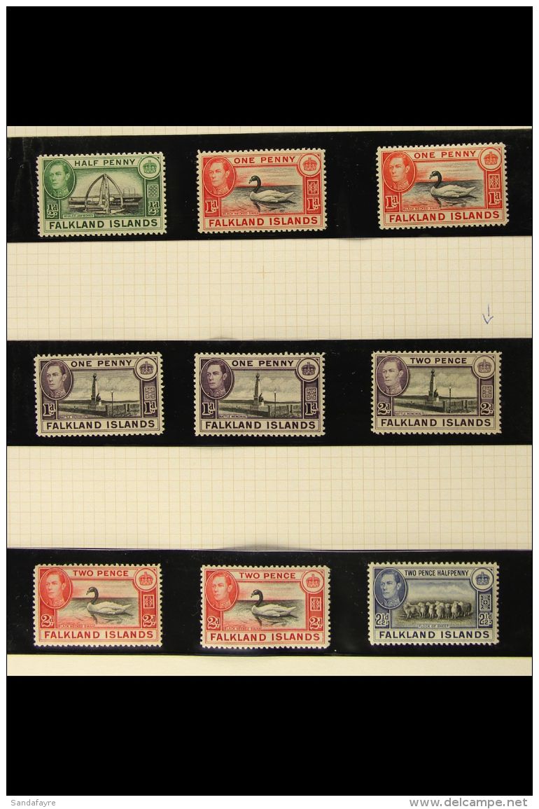 1938-52 MINT KGVI DEFINITIVES. A Range To 10s With Most Values, Includes 1d Black &amp; Carmine, 1s Dull Greenish... - Falklandeilanden