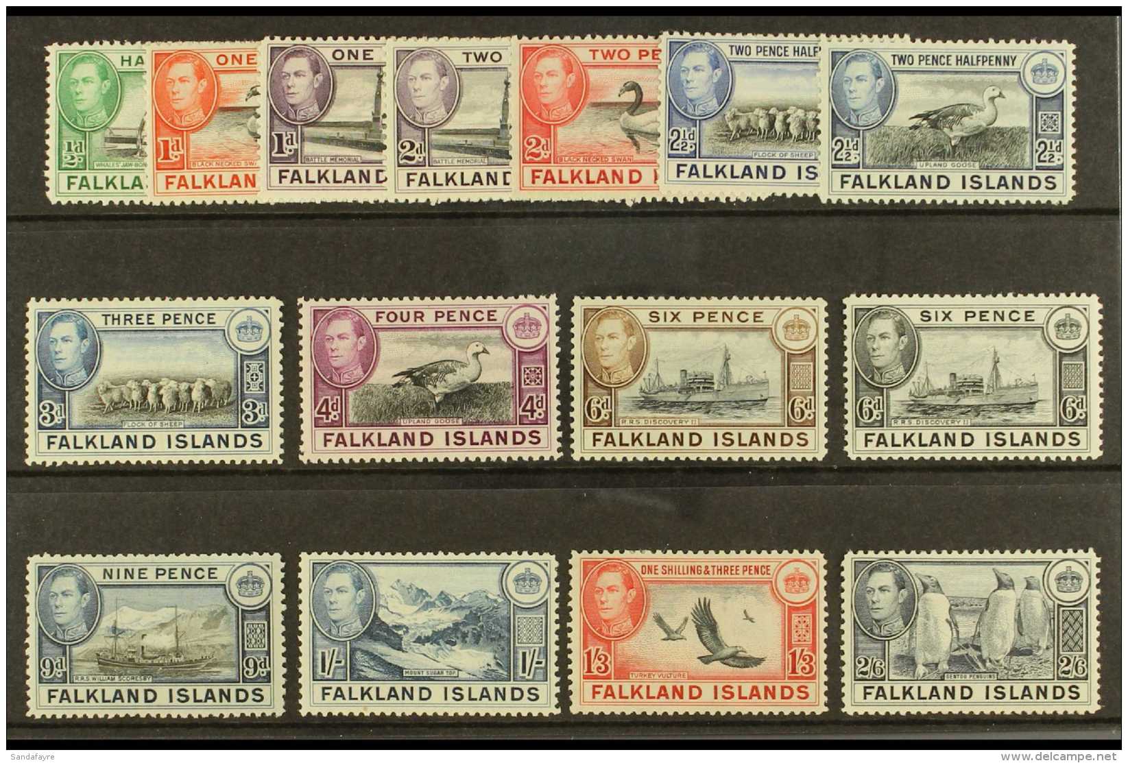 1938-50 Definitive Set Complete To 2s6d, SG 146/160, Fine Mint. (15 Stamps) For More Images, Please Visit... - Falklandeilanden