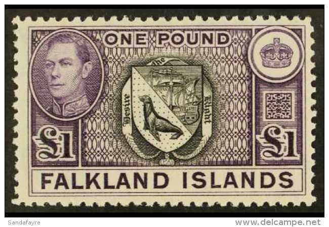 1938-50 &pound;1 Black And Violet, SG 163, Very Fine Mint. For More Images, Please Visit... - Falklandeilanden