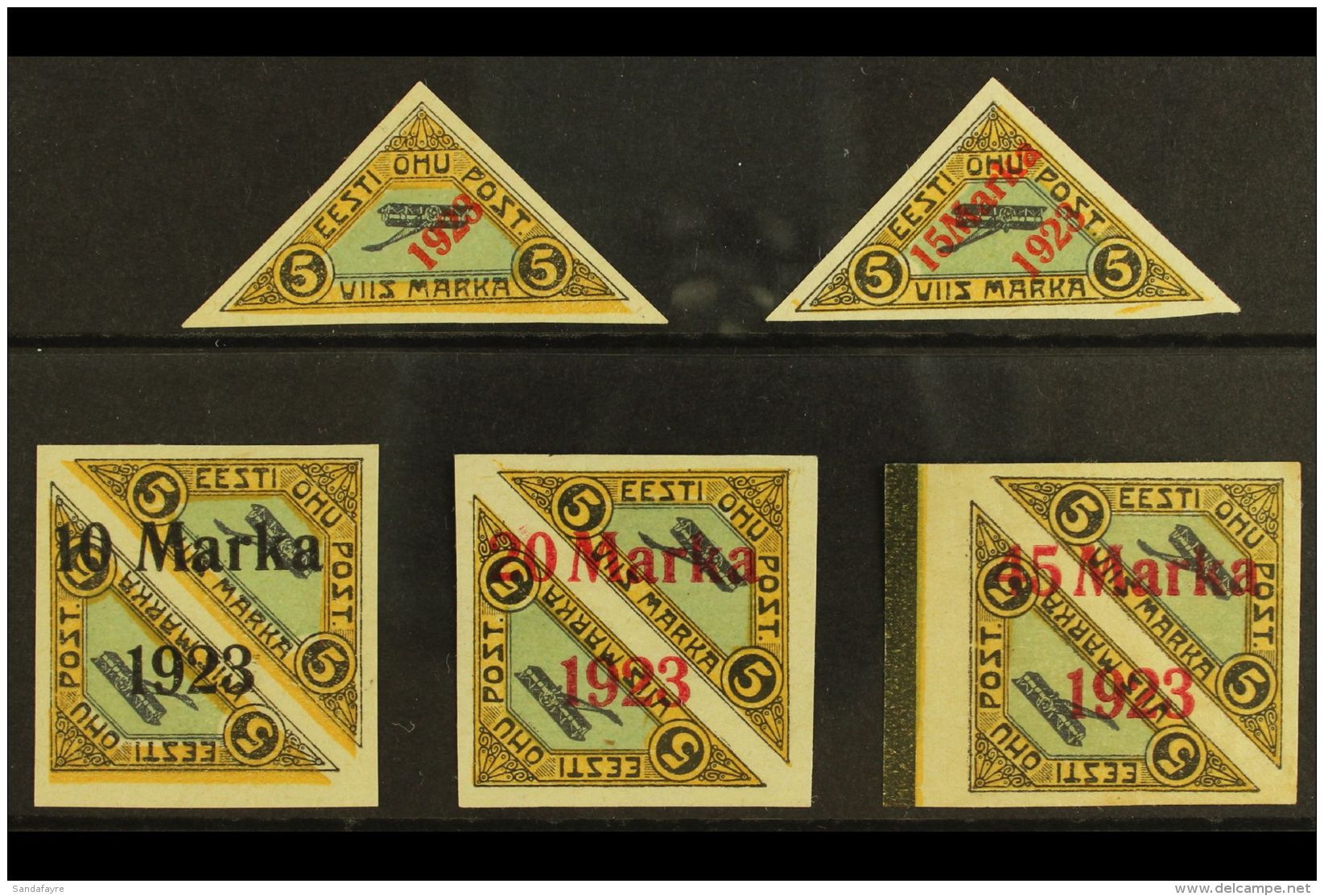 1923 Air Surcharges Both Complete Imperf Sets (Michel 41/42 &amp; 43/45 B, SG 44/45 &amp; 46/48), Fine Mint With... - Estland