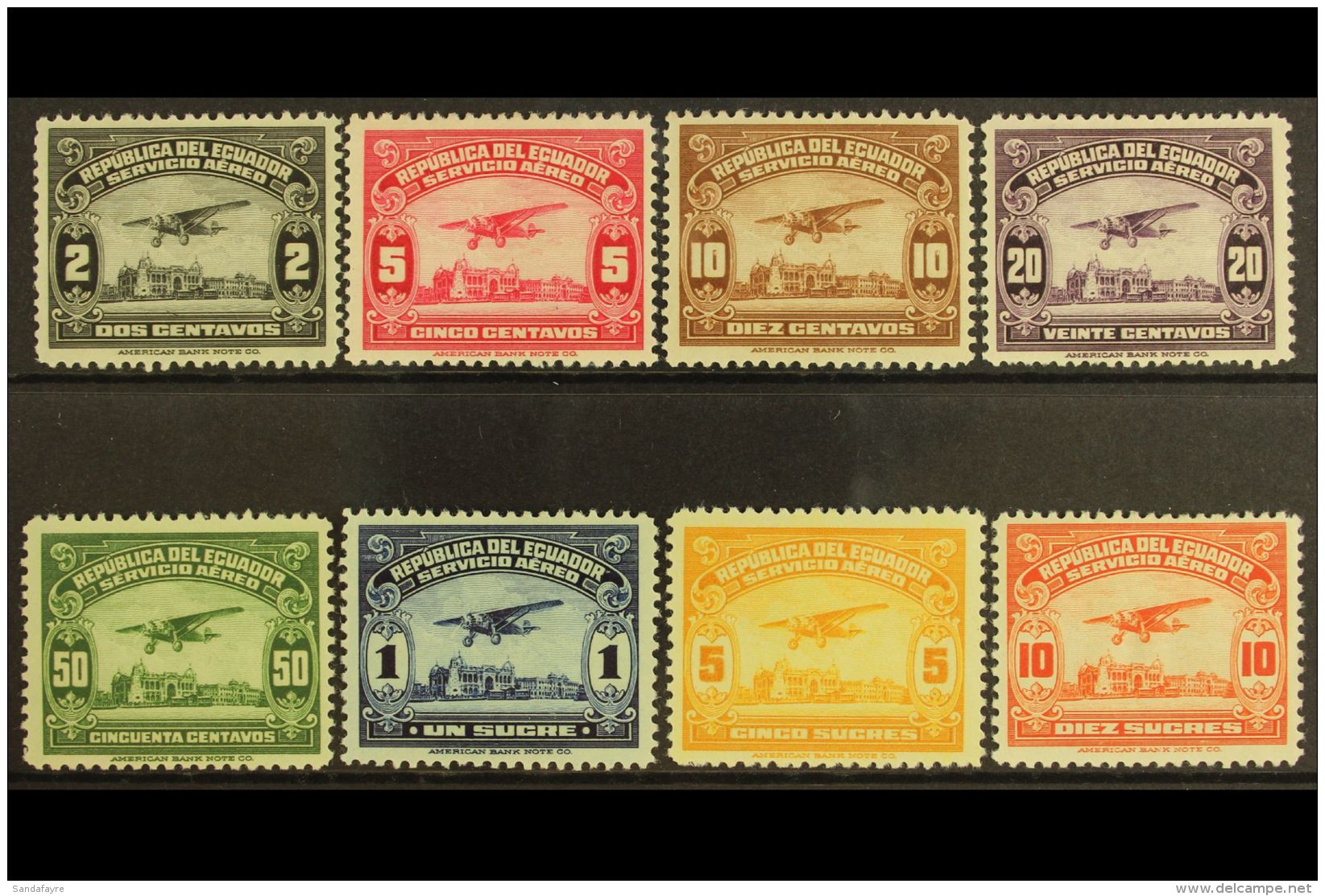 1929 Air Set "Plane Over River Guayas", Scott C8-C15, Fine Mint (8 Stamps) For More Images, Please Visit... - Ecuador