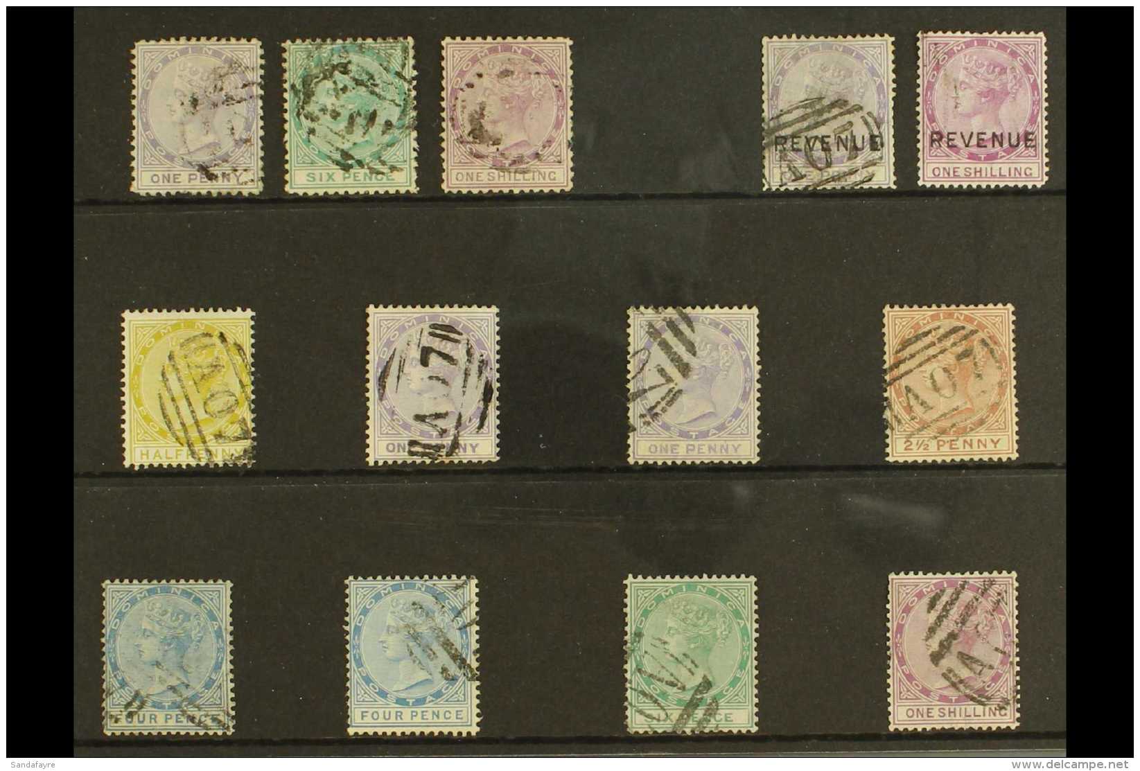 1874-79 USED CC WATERMARK SELECTION Includes 1874 Perf 12&frac12; Set With 1d, 6d And 1s (SG 1/3), 1877-79 Perf 14... - Dominica (...-1978)