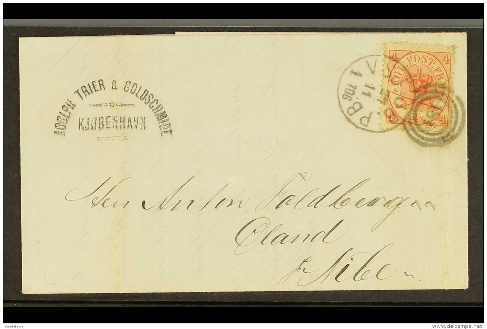 1870 Entire From Copenhagen To Nibe Bearing 4sk Tired Neat "181" Duplex Travelling Post Office Cancel (Vest... - Sonstige & Ohne Zuordnung