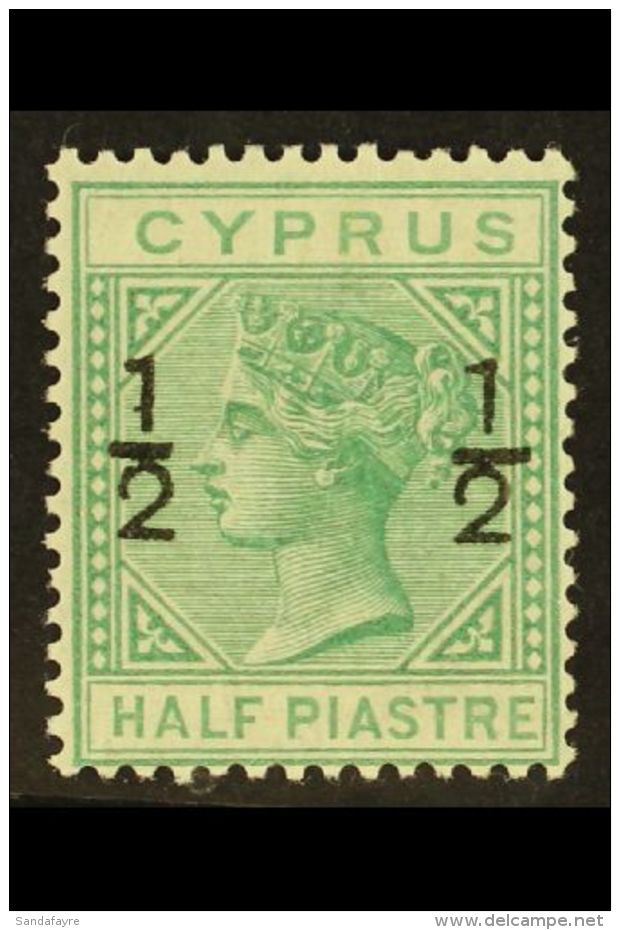 1882 "&frac12;" On &frac12;pi Emerald-green Surcharge Wmk CA With SPUR ON "1" Variety, SG 25c, Fine Mint, Very... - Sonstige & Ohne Zuordnung