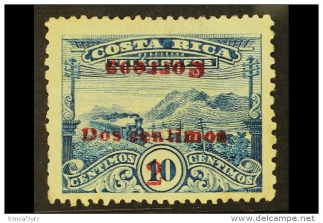 1911 2c On 10c Blue With "CORREOS" INVERTED, Scott 94b, Unused No Gum With Small Surface Faults Just Above Value... - Costa Rica