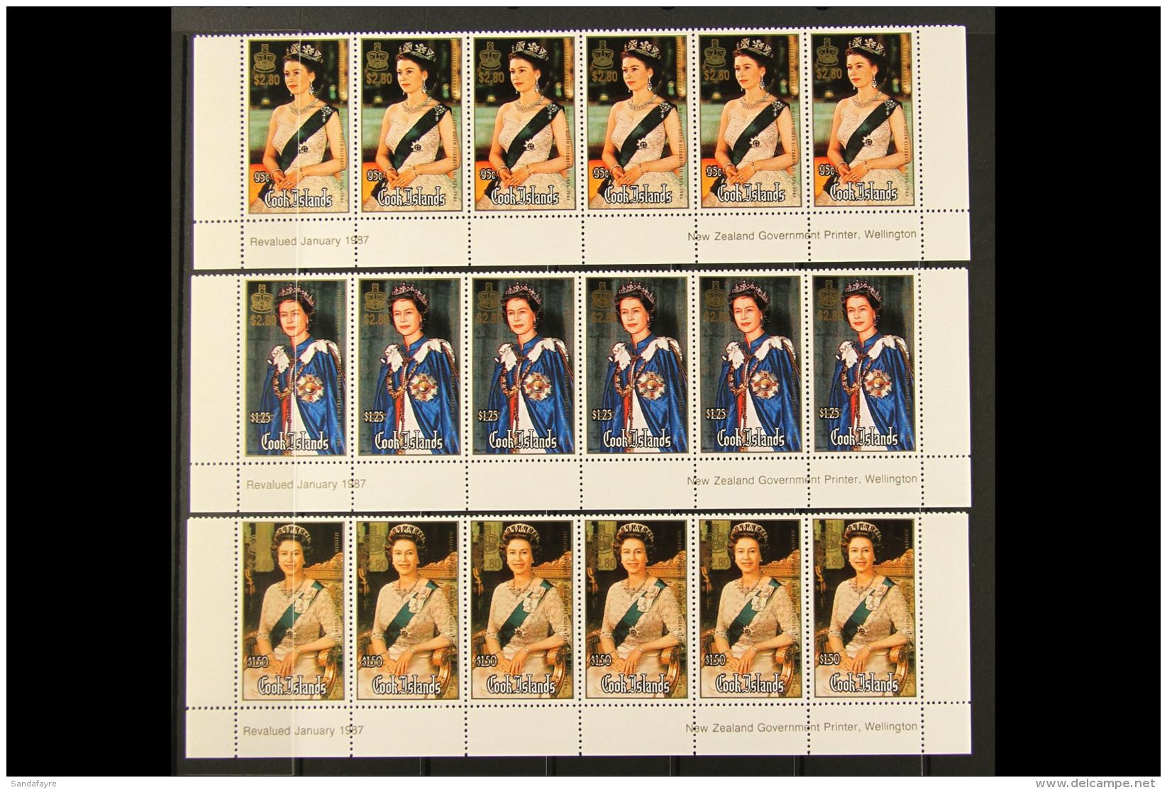 1987 $2.80 SURCHARGES ON Queens Birthday Set SG 1144/46, Each In A Fine Lower Printers Imprint Strip Of Six With... - Cookeilanden