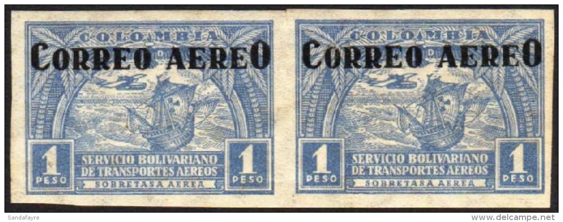 1932 AIR VARIETY 1p Pale Blue "Correo Aereo" Over Printed On Scadta Issue, IMPERF PAIR, Sanabria 135a (SG 422a)... - Kolumbien