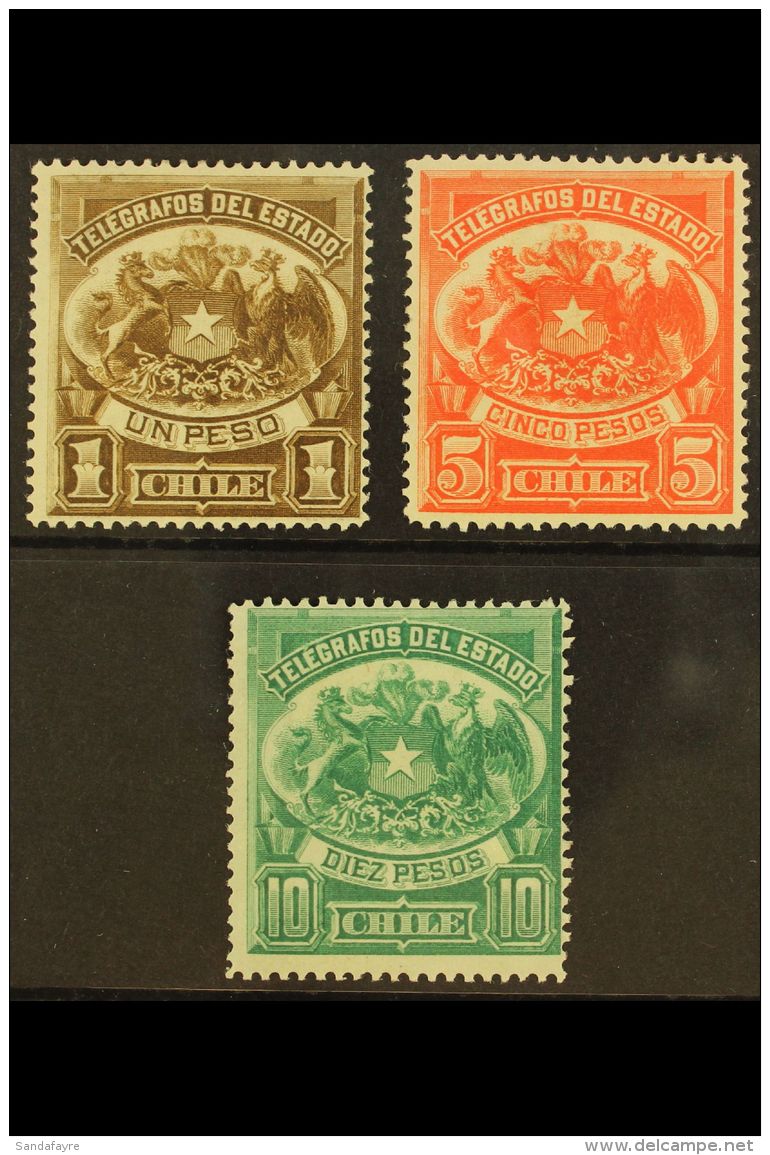 TELEGRAPH STAMPS 1883 1p, 5p &amp; 10p Top Values, Barefoot 4/6, Fine Mint, Fresh. (3 Stamps) For More Images,... - Chili