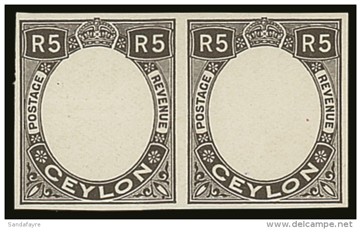 1927 5r Black On Glazed Paper, Pair Of Proofs For The Outer Frame (as SG 565), Very Fine. For More Images, Please... - Ceylon (...-1947)