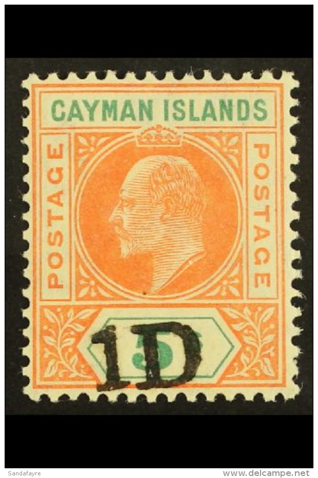 1907 1d On 5s Salmon And Green Provisional, SG 19, Superb Never Hinged Mint. For More Images, Please Visit... - Kaimaninseln